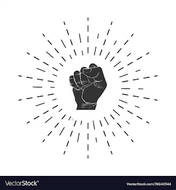 black clenched hand design with sun outline
