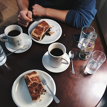 Black coffee with poppy seed Strudel 