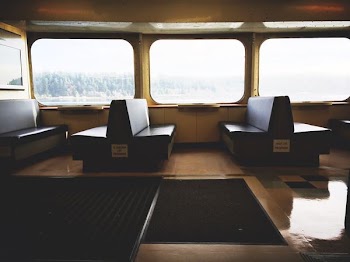 black couches inside building