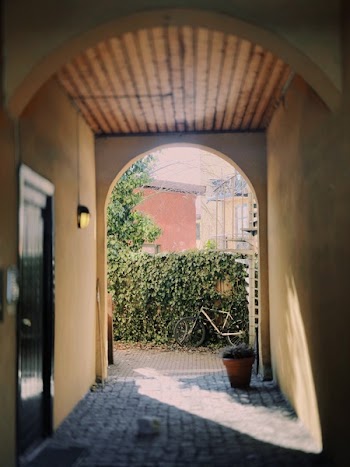 Black Door in Front of Hallway
