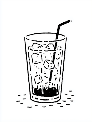 Black Drink in a Glass with Straw - Line Sketch