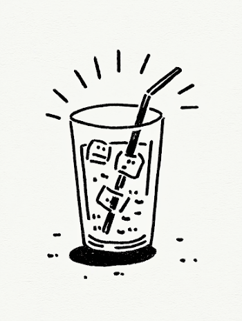 Black Drink in Glass with Straw - Japanese Style Sketch