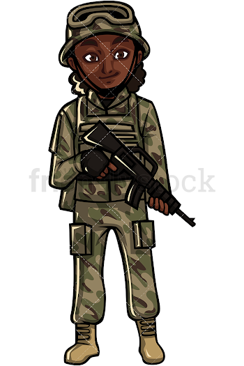 Black Female Soldier With Assault Rifle Cartoon Vector Clipart ...