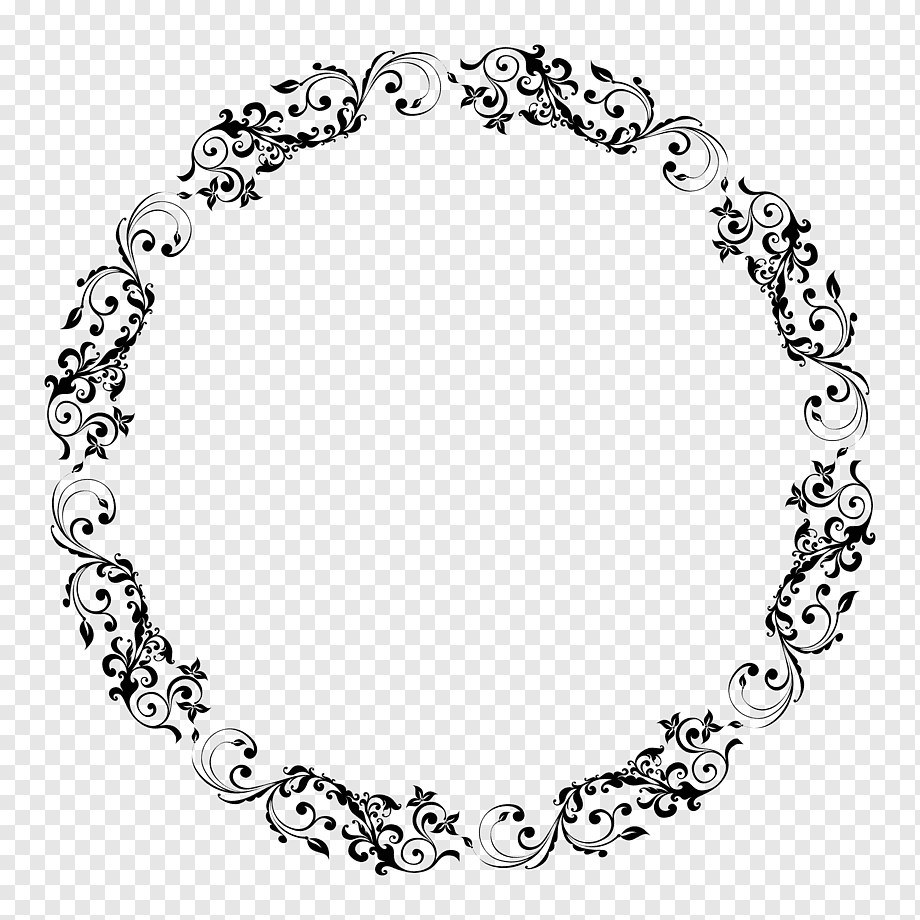 black floral border, Circle, Floral Border, frame, white, monochrome png