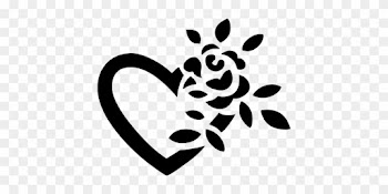 Black Floral Flower Heart Love Romance Sil - Hearts And Roses Clipart Black And White