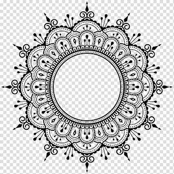 Black floral frame , Mehndi Henna Mandala, design transparent background PNG clipart