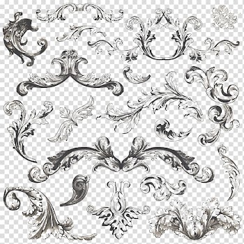 Black floral illustration, Vintage clothing Ornament Filigree , Vintage traditional pattern transparent background PNG clipart