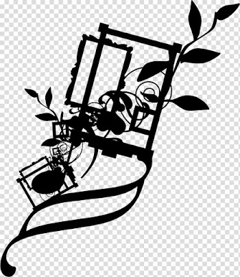 Black frame and floral illustration transparent background PNG clipart