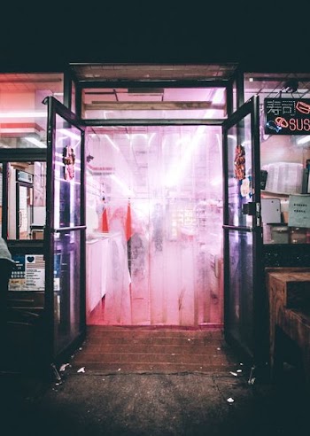 black framed glass door open