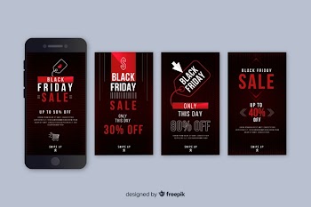Black friday instagram stories collection in black and red Free Vector