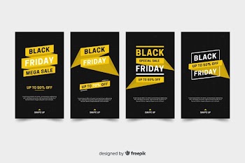 Black friday instagram stories collection with golden information Free Vector