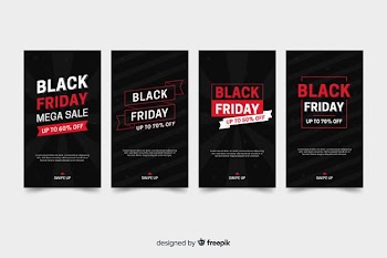 Black friday instagram stories collection with red information Free Vector