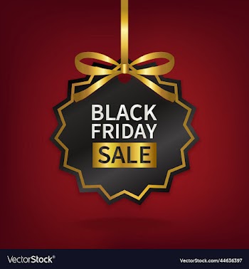 black friday sale price tag with gold ribbon