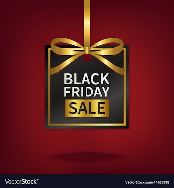 black friday sale price tag with gold ribbon