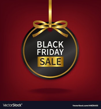 black friday sale price tag with gold ribbon