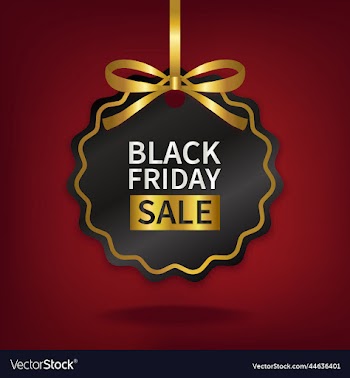 black friday sale price tag with gold ribbon