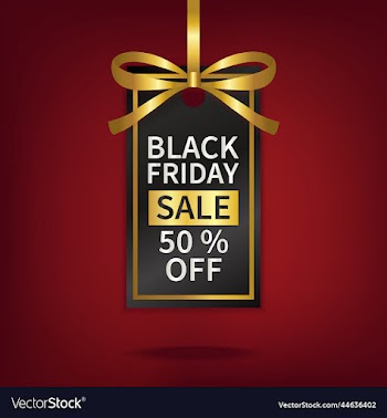 black friday sale price tag with gold ribbon