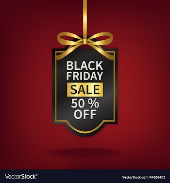 black friday sale price tag with gold ribbon