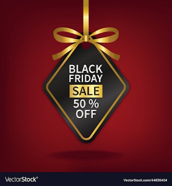 black friday sale price tag with gold ribbon