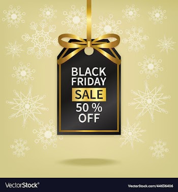 black friday sale price tag with gold ribbon