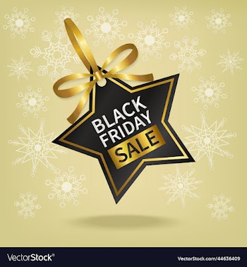 black friday sale price tag with gold ribbon