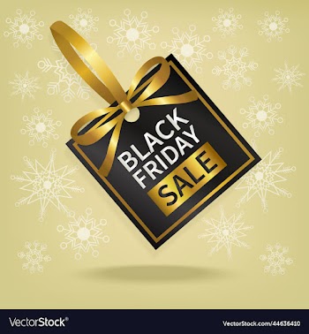 black friday sale price tag with gold ribbon