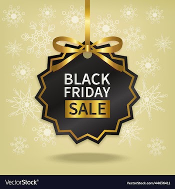 black friday sale price tag with gold ribbon