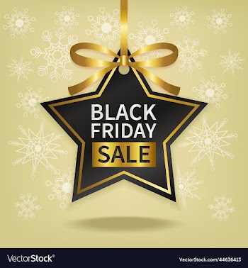 black friday sale price tag with gold ribbon