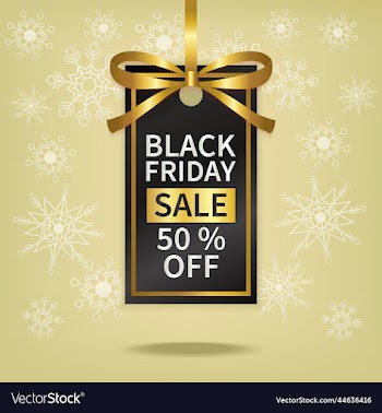 black friday sale price tag with gold ribbon
