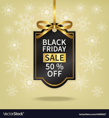 black friday sale price tag with gold ribbon