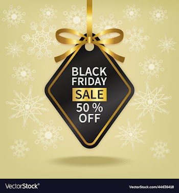 black friday sale price tag with gold ribbon