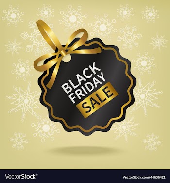 black friday sale price tag with gold ribbon