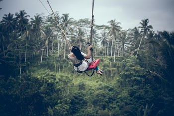 Black Haired Woman Riding a Swing