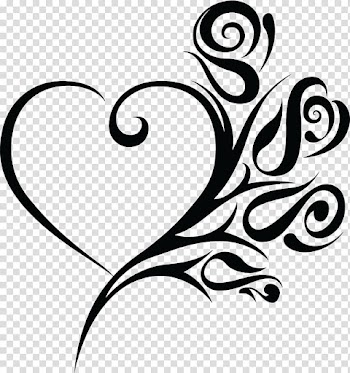 Black heart and flowers stencil, Wedding Heart , rose tattoo transparent background PNG clipart
