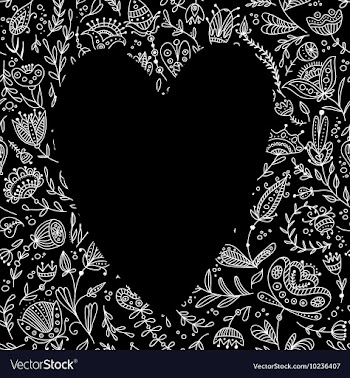 Black heart on floral background for your text vector image