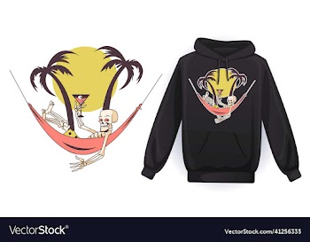 black hoodie design skeleton on the beach t shirt