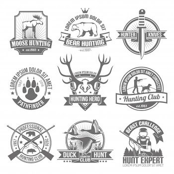 Black hunting emblems set Free Vector