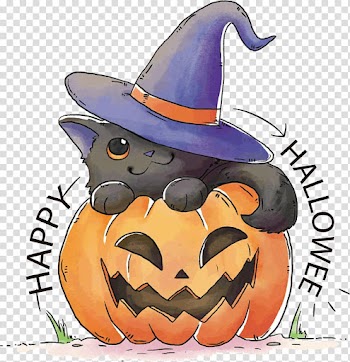 Black kitten on jack-o'-lantern illustration, Black cat Kitten T-shirt Halloween, Lovely hand-painted pumpkin transparent background PNG clipart