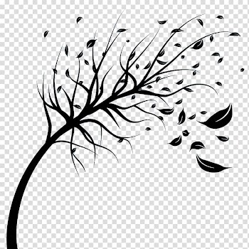 Black leaves on tree branch , Wind Tree , Black wind blowing leaves silhouette transparent background PNG clipart