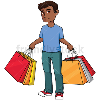 Black Man Holding Shopping Bags Vector Cartoon Clipart - FriendlyStock