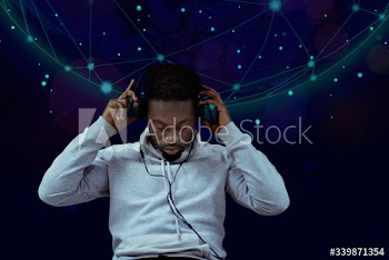 Black man listening to music