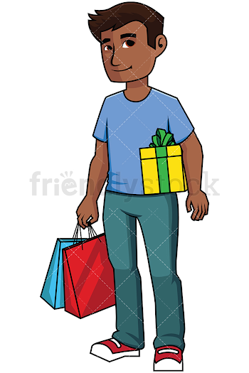Black Man With Shopping Bags And Present Vector Cartoon Clipart ...