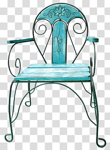 Black metal framed blue wooden armchair transparent background PNG clipart