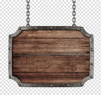 Black metal framed brown wooden board illustration, Illustration, Wooden sign transparent background PNG clipart