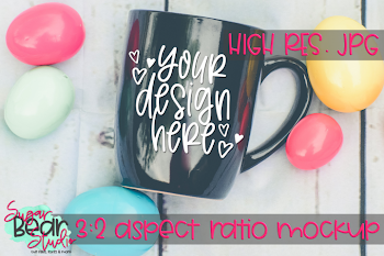 Black Mug with Eggs Mockup