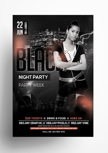 Black Night Party PSD Free Flyer Template