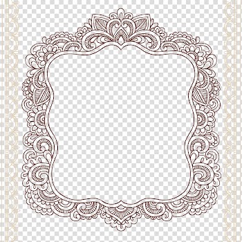 Black ornate frame border, Mehndi Tattoo Paisley Illustration, Chinese style ham pattern shading pattern material transparent background PNG clipart