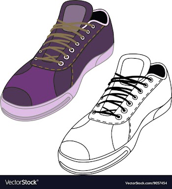 Black outlined colored sneakers shoes set vector image