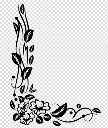 Black petal flower border line transparent background PNG clipart