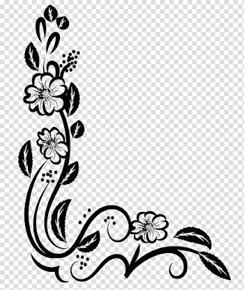 Black petaled flower border line transparent background PNG clipart